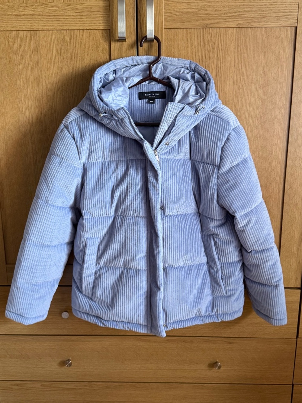 Kenneth Cole New York Women Periwinkle Blue velour corduroy bomber puffer jacket